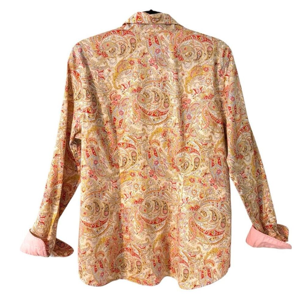 Chaps No-Iron XL button front paisley print shirt blouse contrast trim - Picture 3 of 12